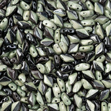 Matubo Czech Gemduo Beads Black/White Green Luster 13g