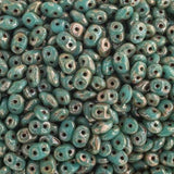 Matubo Czech Superduo Beads Turquoise Green Travertine Dark 22g