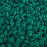 Matubo Czech Superduo Beads Alabaster Dark Green Neon 22g