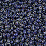 Matubo Czech Miniduo Beads Opaque Blue Travertine Dark 13g