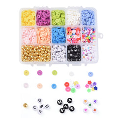 Polymer clay, alphabet and metallic bead kit in a storage box with colourful beads and charms