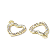 Heart Rhinestone Charm 13x11mm Gold 5/pk