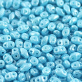 *Czech Miniduo Beads Turquoise Blue White Luster 8g