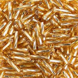 #4 Twisted Czech Bugle Beads Silver Lined Gold 25g Bag