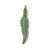 Feather Metal Pendant 32x7mm Golden Green Patina 10/pk