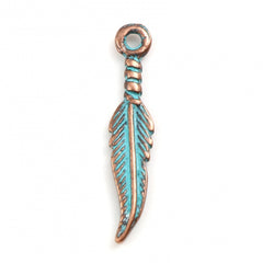 1 1/8" Antique Copper Patina Feather Charm 10/pk