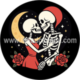 Epoxy Sticker Round 1" Moonlit Skeleton Couple 10/pk
