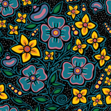 Cotton Fabric Ojibway Florals #1 Black - Half Yard