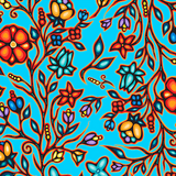 Cotton Fabric Ojibway Florals #2 Turquoise - Half Yard