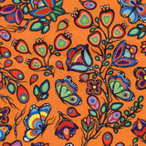 Cotton Fabric Ojibway Florals #5 Orange - Half Yard