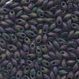 Long Magatama Beads #2053 Gunmetal Frosted Rainbow 8.5g