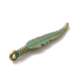 Feather Metal Pendant 32x7mm Golden Green Patina 10/pk