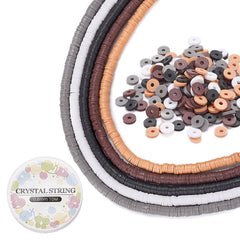 Polymer clay bracelet kit with charcoal, taupe and peach disc beads and elastic cord
