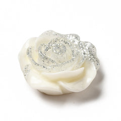 Resin Cabochon Flower 19mm Glitter White 10/pk