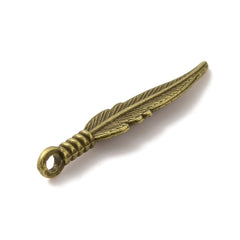 Feather Metal Charm 32x7mm Antique Brass 10/pk