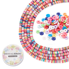 Multicolour polymer clay bracelet kit with bright rainbow disc beads and elastic cord