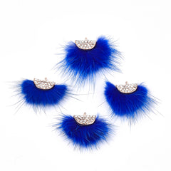 Faux Mink Fur Tassels 1.25" Blue 2/pk
