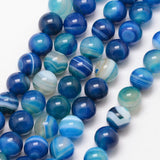 Striped Agate Blue Beads 6mm Round Grade A (Natural/Dyed) 15-16" Strand