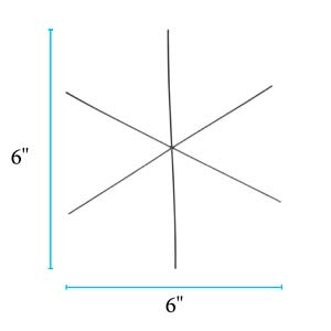 Diagram of a six-inch six-point wire snowflake ornament form with measurements