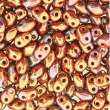 *Czech Miniduo Beads Coral Red Iris Luster 8g