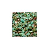 *Czech Superuno Beads Turquoise Green Travertine Dark 22g
