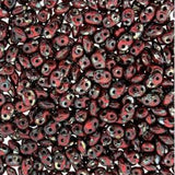 *Czech Miniduo Beads Coral Red Picasso 8g