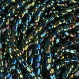 10/0 Czech 3 Cut Seed Beads Opaque Iris Green Hank