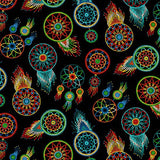 Cotton Fabric Beaded Dream Catcher #537 Black - Half Yard