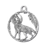 Howling Wolf Round Metal Pendant 25x22mm 5/pk