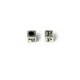 Metal Cube "P" Bead 7mm Antique Silver (Each)