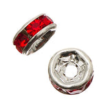 Rhinestone Spacers 6mm Silver / Red 10/pk