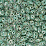 *Czech Superduo Beads Turquoise Green Picasso 22g