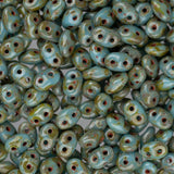 *Czech Superduo Beads Turquoise Blue Travertine Dark 22g
