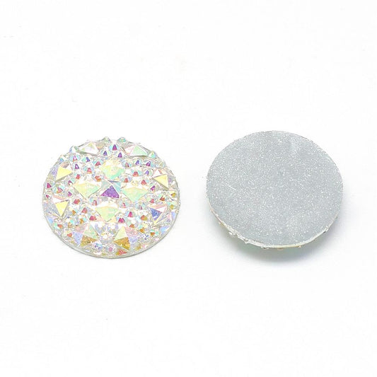 Resin Cabochons Round Faceted 20mm Crystal AB 10/pk