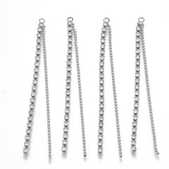 Rhinestone/Ball Chain Tassels, 2 Strand Nickel 4/pk