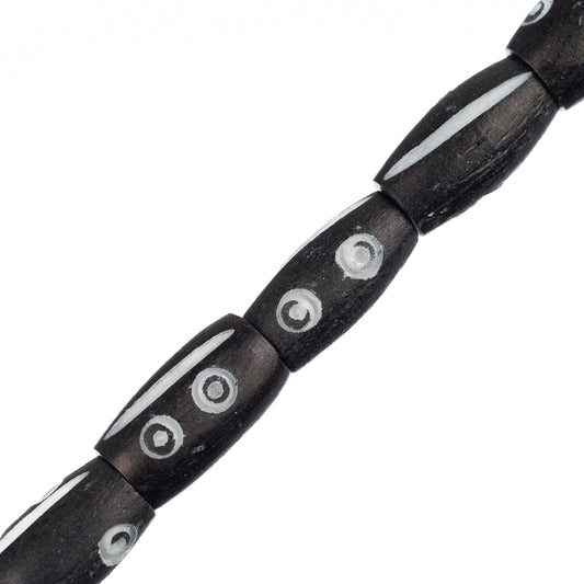 Bone Carved Tube Beads 0.5" Black & White 15/Strand