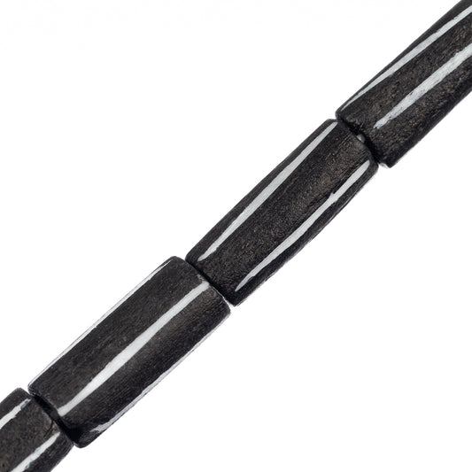 Bone Carved Tube Beads 0.75" Black & White 11/Strand