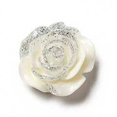 Resin Cabochon Flower 19mm Glitter White 10/pk