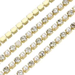 Metal Pearl & Rhinestone Banding 2mm Gold Pearl 10yd/pk