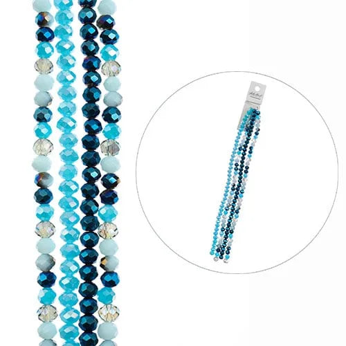 Crystal Lane Rondelle 4x6mm Blue Mix 4 Strands 7in