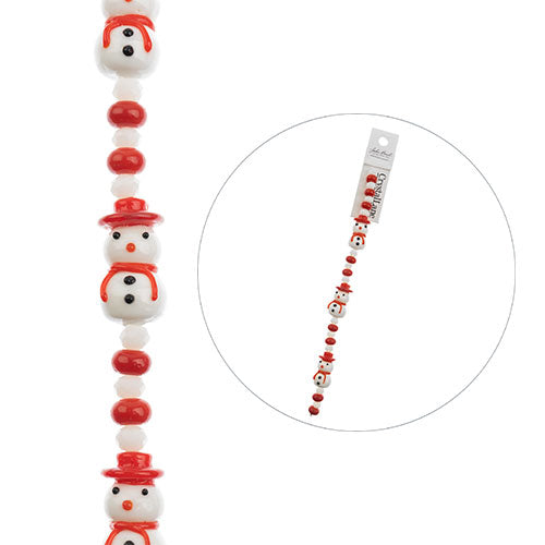 Crystal Lane Holiday Lampwork Snowman Red Hat 7" Strand
