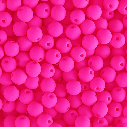 Czech Glass Beads 6mm Round Velvet Neon Pink 30/Strand