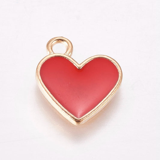 1/2" Heart Red/Gold Metal Charm 5/pk