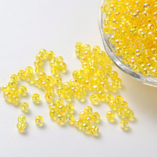 Round Plastic Beads 5mm Transparent Yellow AB 25g