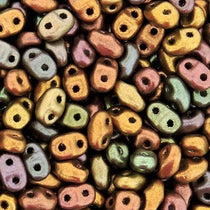 *Czech Miniduo Beads Crystal Gold Rainbow 8g