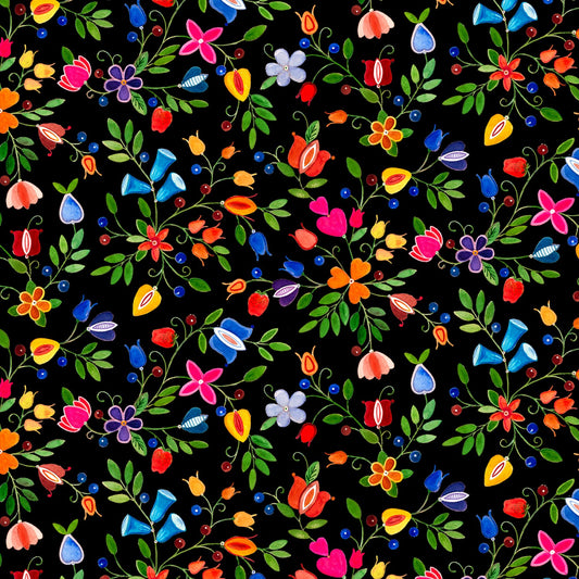 #32002 Small Floral Black 100% Cotton  - Price Per Half Yard