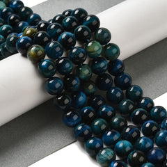 10mm Tiger Eye Blue (Natural/Dyed) Beads 15-16" Strand