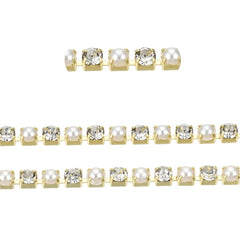 Metal Pearl & Rhinestone Banding 2mm Gold Pearl 10yd/pk