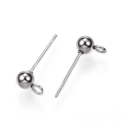 Earring Studs with Loop Stainless Steel 10/pk