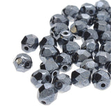 Fire Polished 6mm Round Jet Hematite 25/Strand